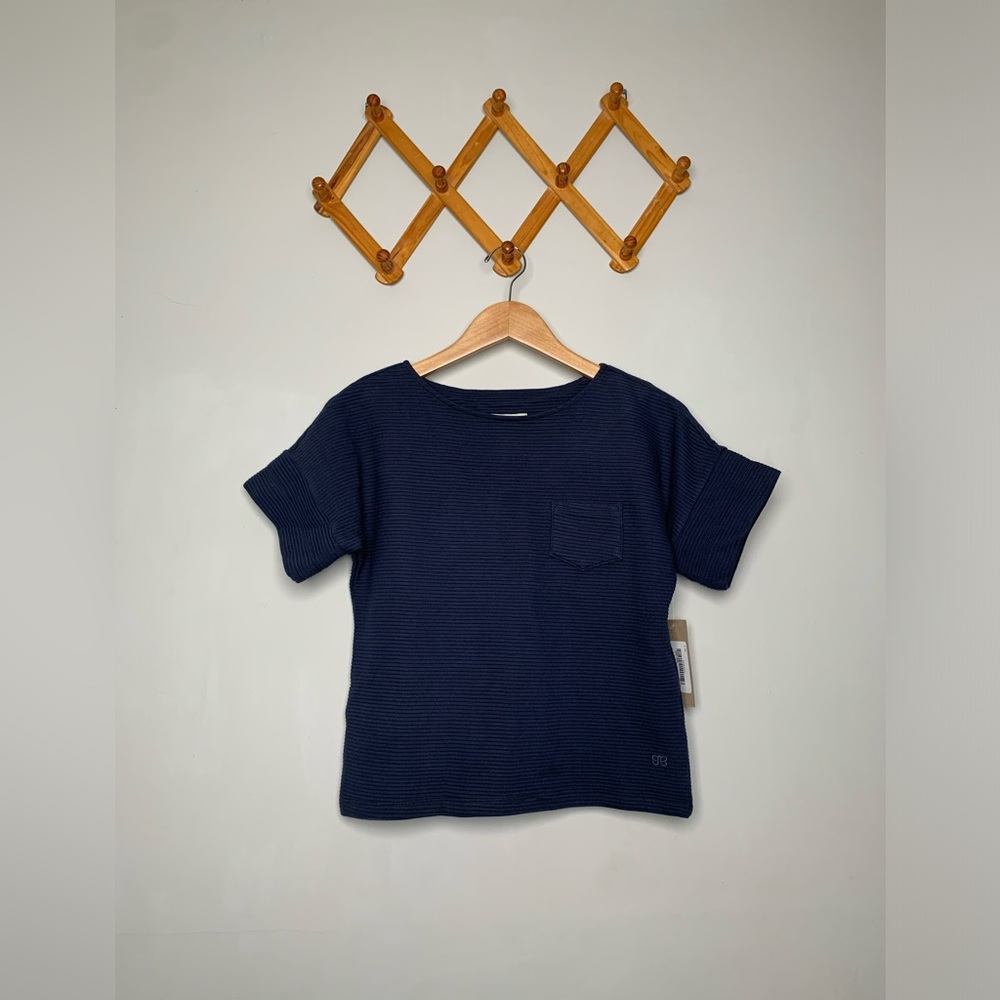 NWT Albion Fit Women’s  Navy Blue Atlas Ribbed Blouse SZ XXS